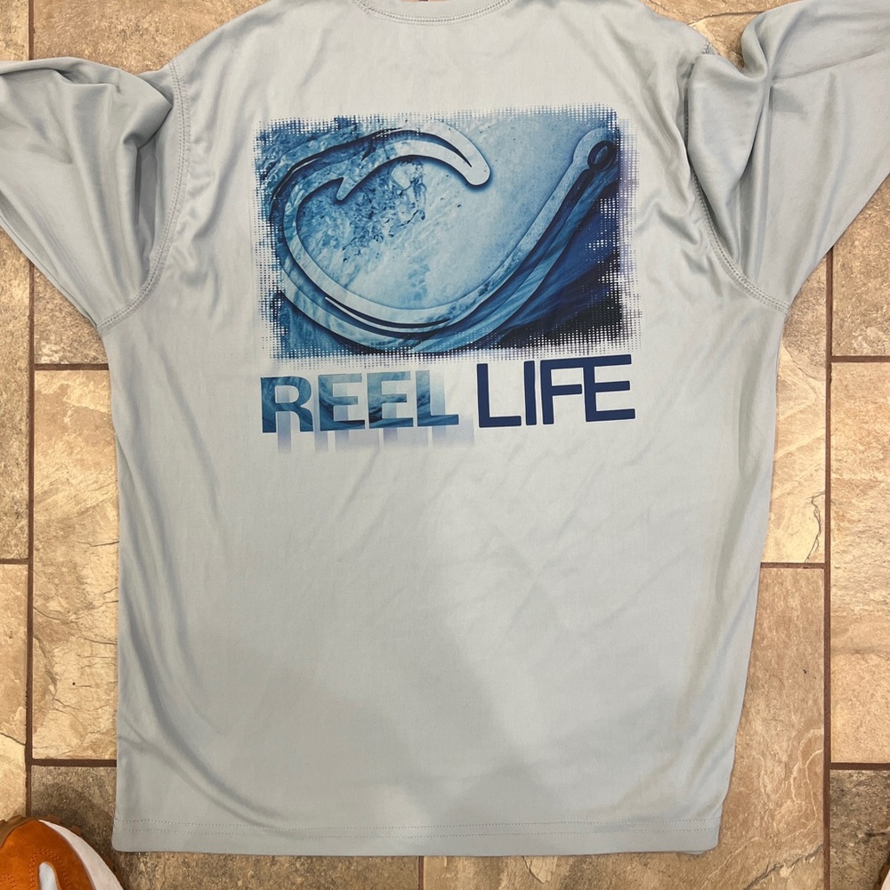 Reel Life Blue Rash Guard Long Sleeve Shirt. Men’s Small
